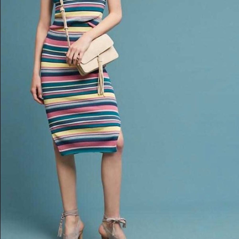 ANTHROPOLOGIE STRIPE SLIT RIB SKIRT